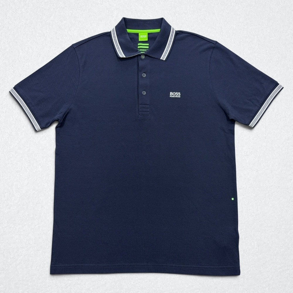 Hugo Boss Polo Shirt Mens XL Navy Blue Modern Fit Paddy Tipped Trim Cotton